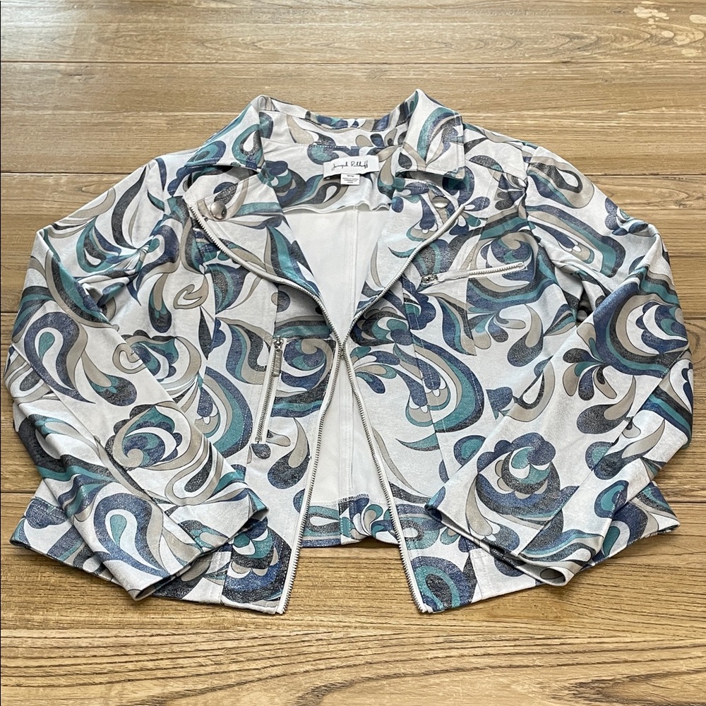 Joseph Ribkoff NWOT Moto Jacket 231951 Swirl Pattern Blazer- Size Medium
